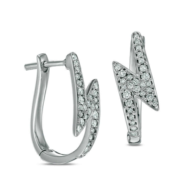 0.25 CT. T.W. Diamond Lightning Bolt Hoop Earrings in 10K White Gold