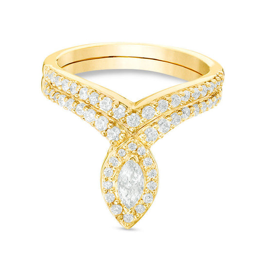 0.75 CT. T.W. Marquise Natural Diamond Frame Bridal Engagement Ring Set in Solid 10K Yellow Gold