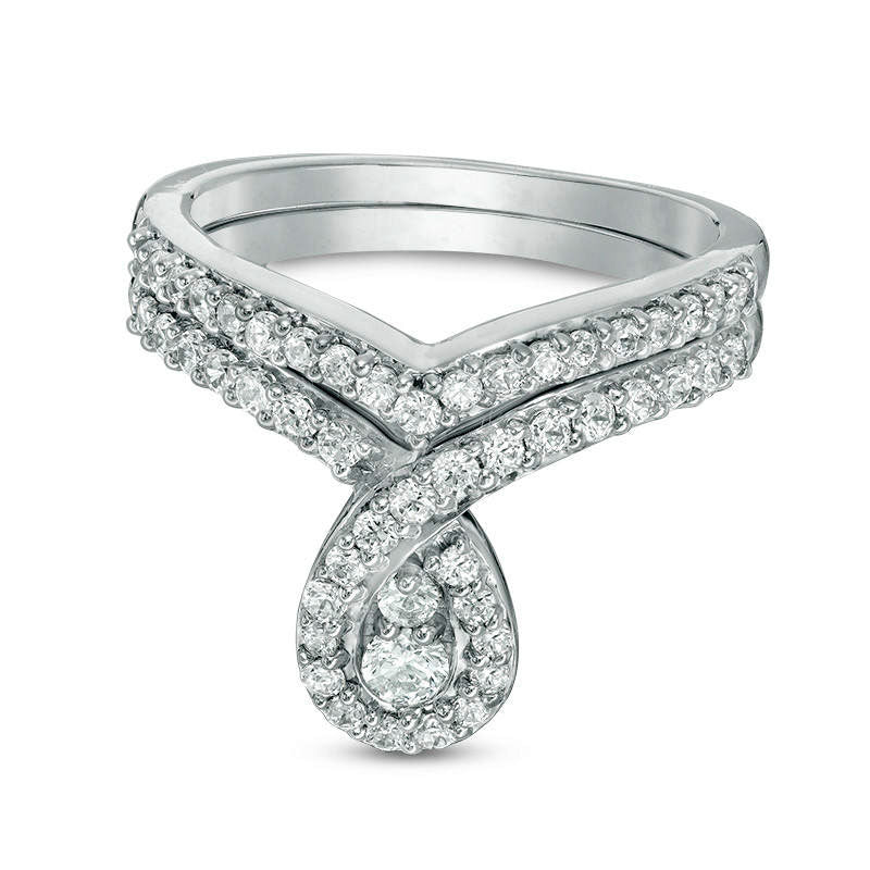 0.75 CT. T.W. Natural Diamond Pear-Shaped Frame Bridal Engagement Ring Set in Solid 10K White Gold