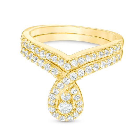 0.75 CT. T.W. Natural Diamond Pear-Shaped Frame Bridal Engagement Ring Set in Solid 10K Yellow Gold