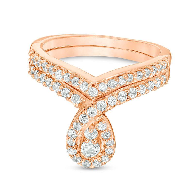 0.75 CT. T.W. Natural Diamond Pear-Shaped Frame Bridal Engagement Ring Set in Solid 10K Rose Gold