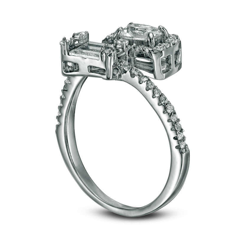 Multi-Shaped Lab-Created White Sapphire Bypass Wrap Ring in Sterling Silver