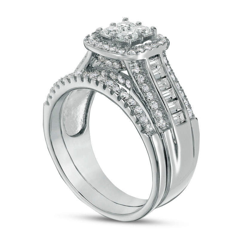 Quad Princess-Cut Lab-Created White Sapphire Frame Bridal Engagement Ring Set in Sterling Silver