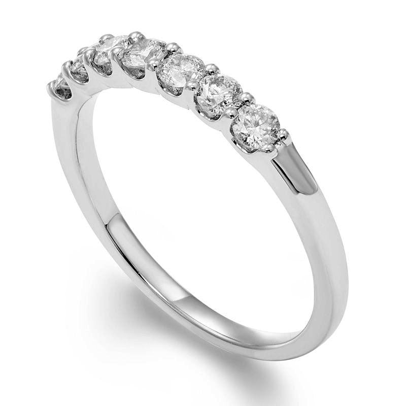 0.50 CT. T.W. Certified Natural Diamond Seven Stone Wedding Band in Solid 14K White Gold (I/I1)