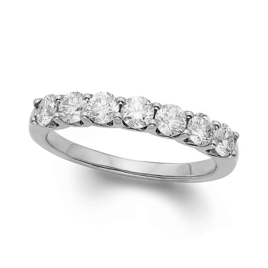 1.0 CT. T.W. Certified Natural Diamond Seven Stone Wedding Band in Solid 14K White Gold (I/I1)