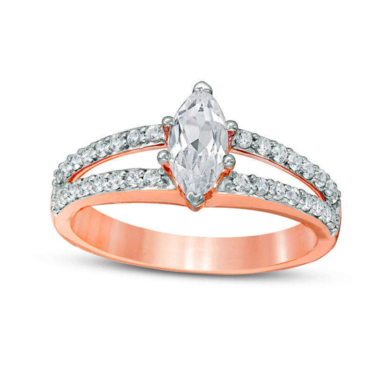 Marquise Lab-Created White Sapphire Split Shank Engagement Ring in Solid 10K Rose Gold