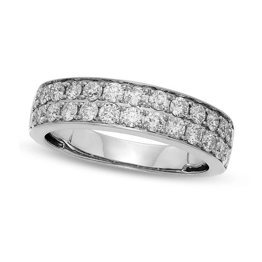 1.0 CT. T.W. Certified Natural Diamond Double Row Wedding Band in Solid 14K White Gold (I/I1)