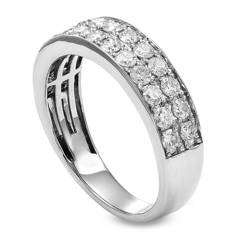 1.0 CT. T.W. Certified Natural Diamond Double Row Wedding Band in Solid 14K White Gold (I/I1)