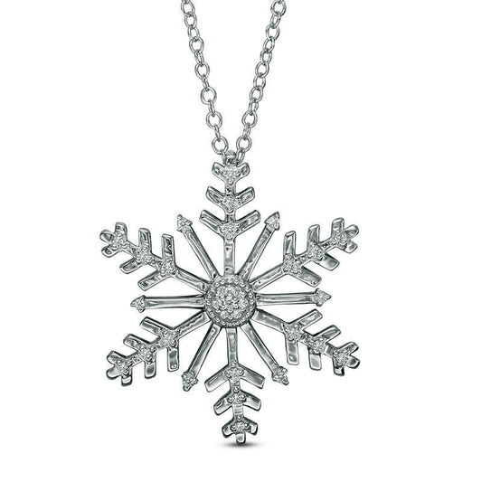 0.1 CT. T.W. Natural Diamond Snowflake Pendant in Sterling Silver