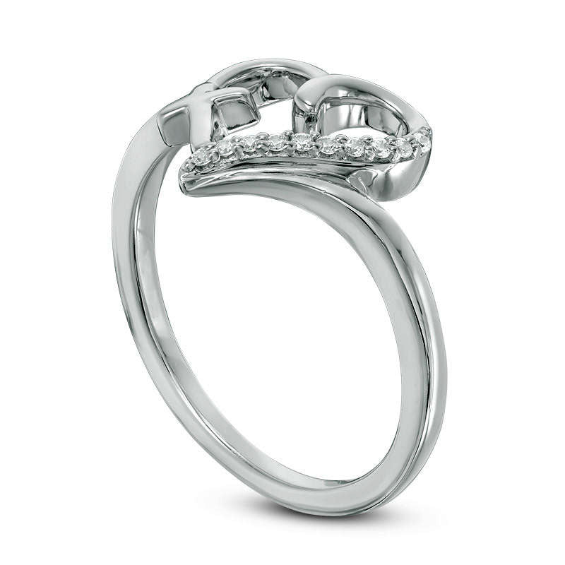 Natural Diamond Accent Heart with Cross Ring in Solid 10K White Gold