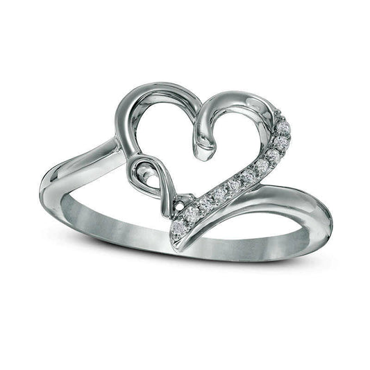 0.05 CT. T.W. Natural Diamond Heart with Ribbon Ring in Solid 10K White Gold