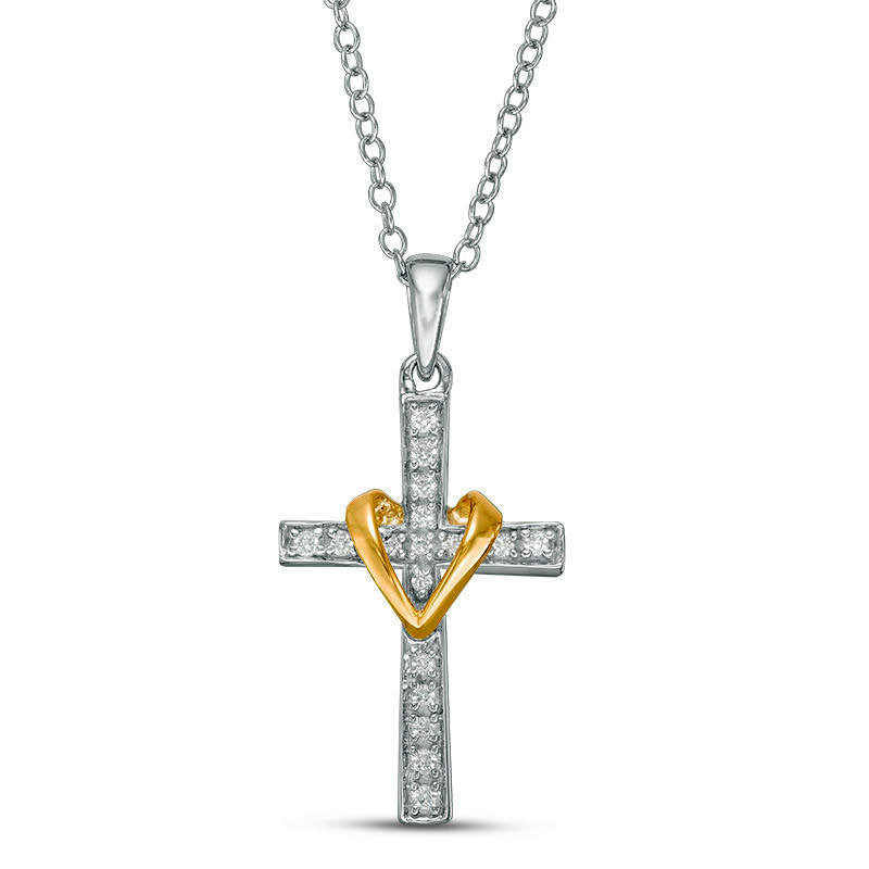 0.1 CT. T.W. Natural Diamond Wrapped Cross Pendant in 10K Two-Tone Gold