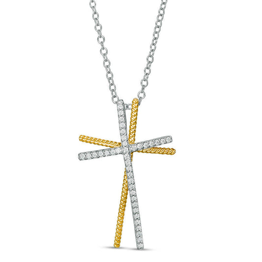 0.17 CT. T.W. Natural Diamond Double Cross Pendant in 10K Two-Tone Gold