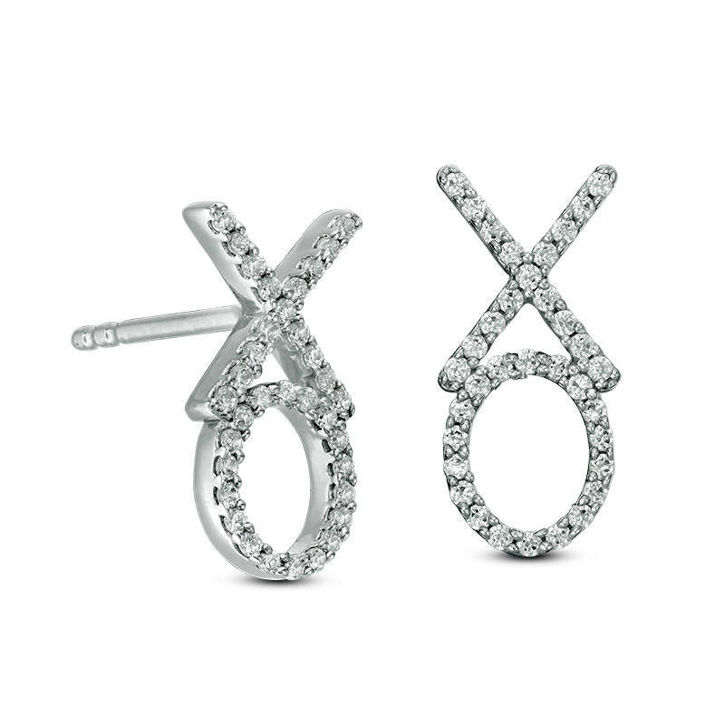 0.2 CT. T.W. Diamond "XO" Drop Earrings in 10K White Gold