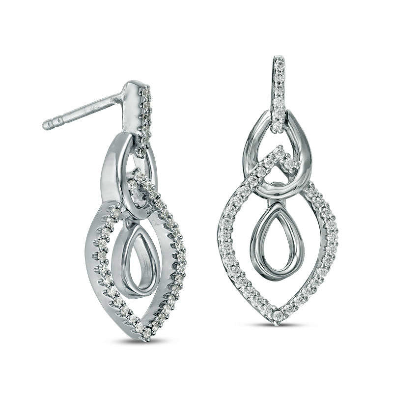 0.25 CT. T.W. Diamond Interlocking Marquise and Teardrop Earrings in 10K White Gold