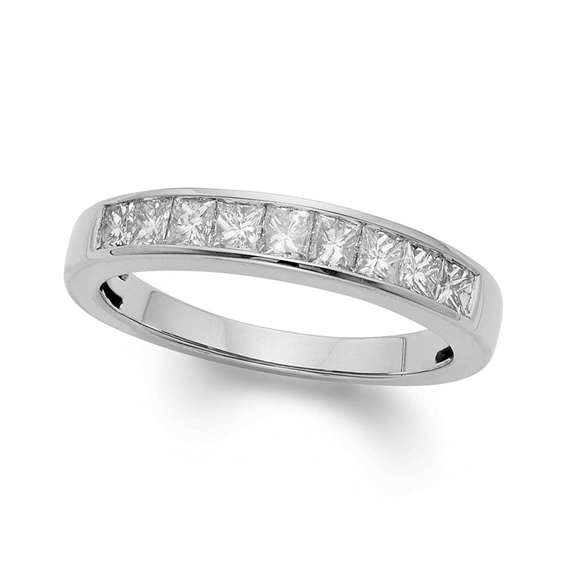 0.75 CT. T.W. Certified Princess-Cut Natural Diamond Nine Stone Wedding Band in Solid 14K White Gold (I/I1)