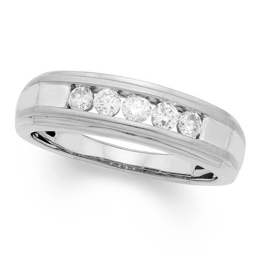 Men’s 0.50 CT. T.W. Certified Natural Diamond Five Stone Wedding Band in Solid 14K White Gold (I/I2)