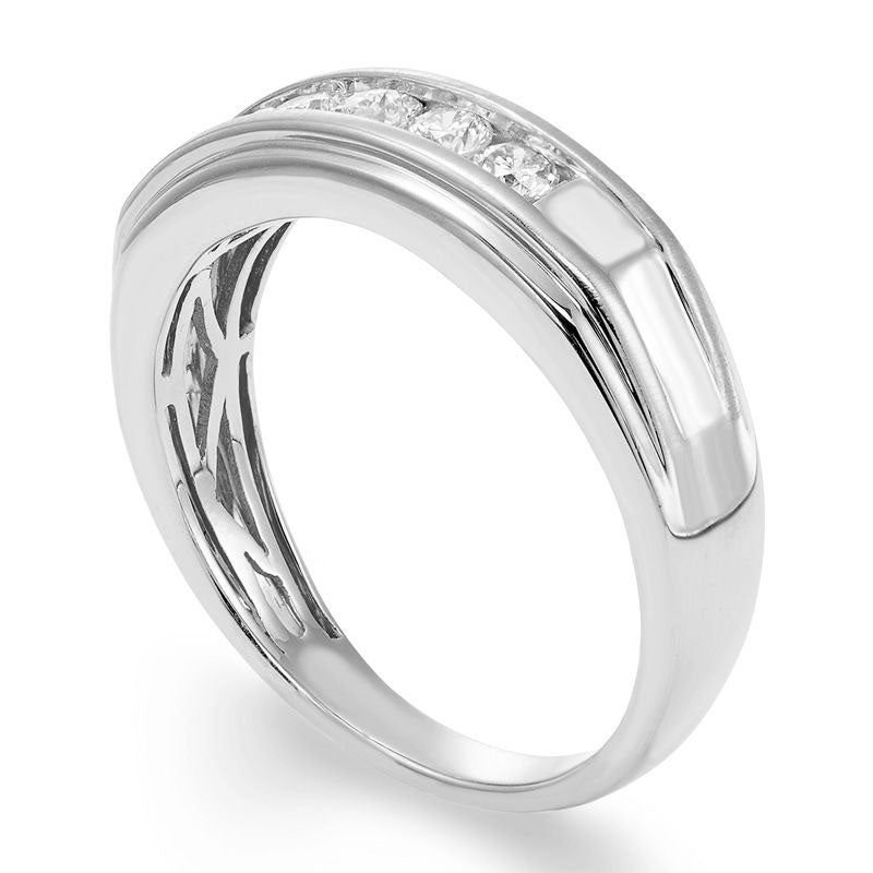 Men’s 0.50 CT. T.W. Certified Natural Diamond Five Stone Wedding Band in Solid 14K White Gold (I/I2)