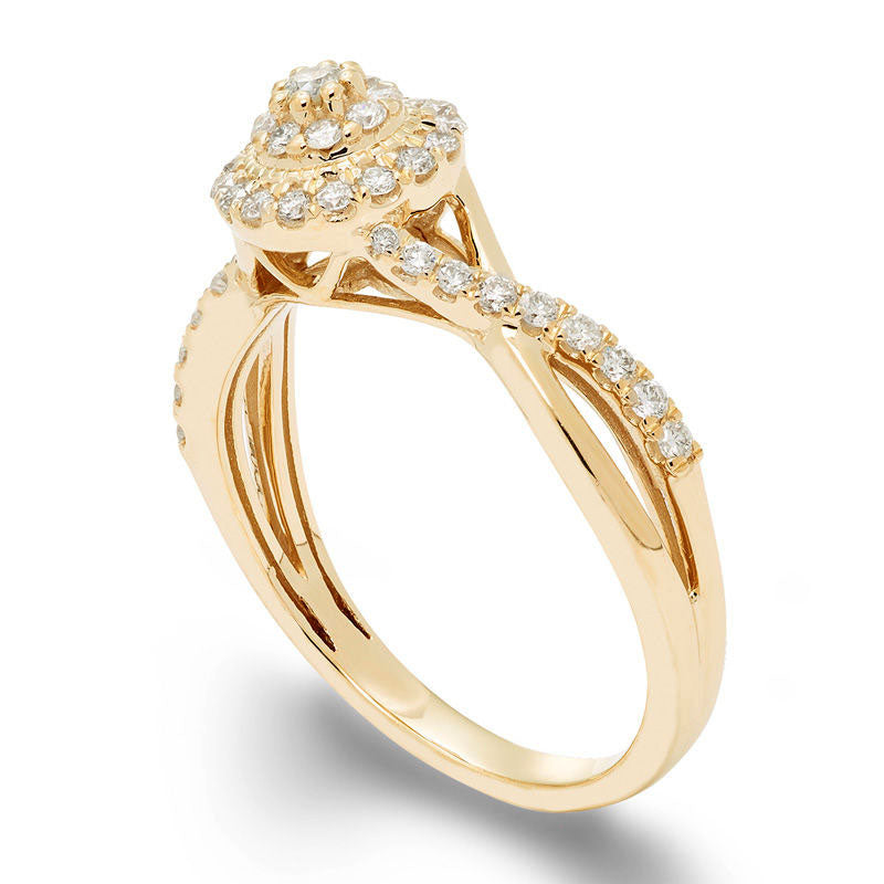 0.38 CT. T.W. Natural Diamond Double Frame Twist Bypass Engagement Ring in Solid 10K Yellow Gold