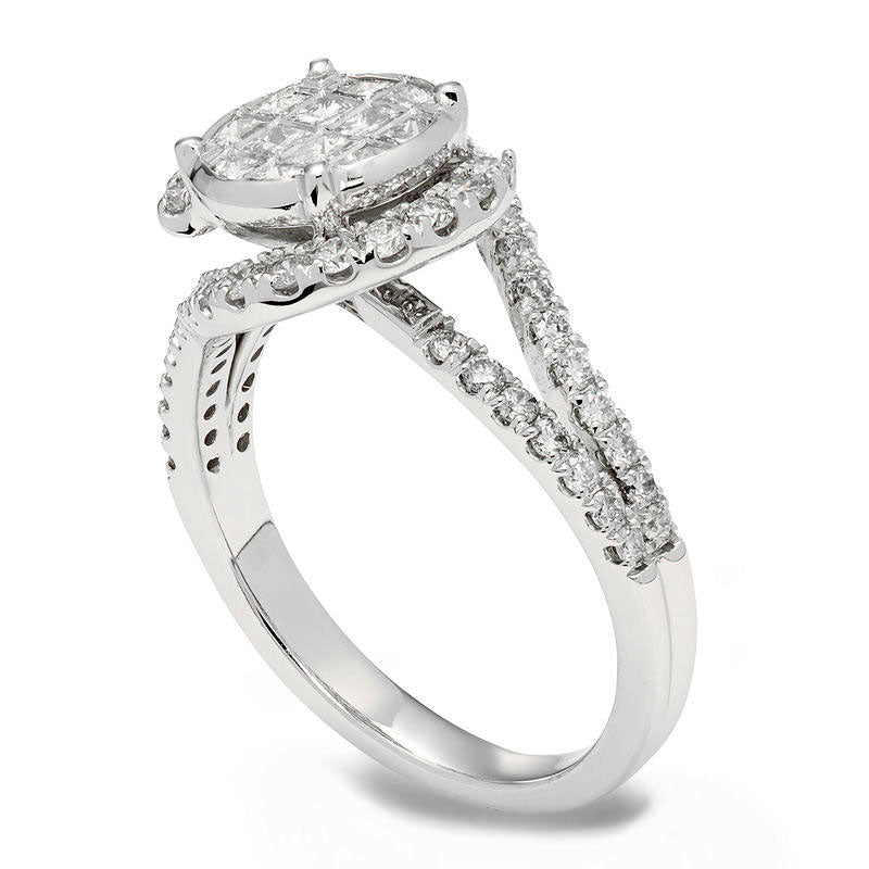 1.0 CT. T.W. Composite Natural Diamond Bypass Frame Engagement Ring in Solid 10K White Gold