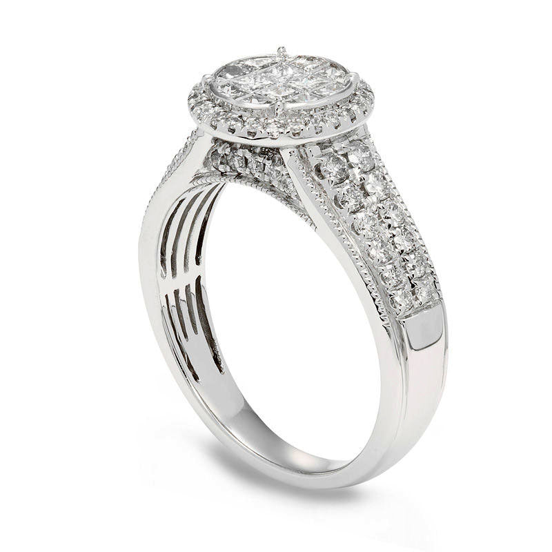 1.0 CT. T.W. Composite Natural Diamond Frame Antique Vintage-Style Engagement Ring in Solid 10K White Gold