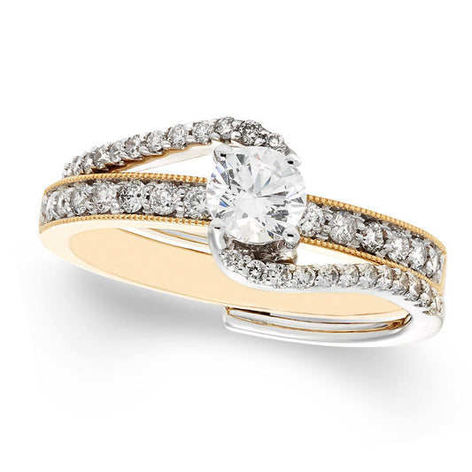 1.0 CT. T.W. Certified Natural Diamond Bypass Bridal Engagement Ring Set in Solid 14K Two-Tone Gold (I/I1)