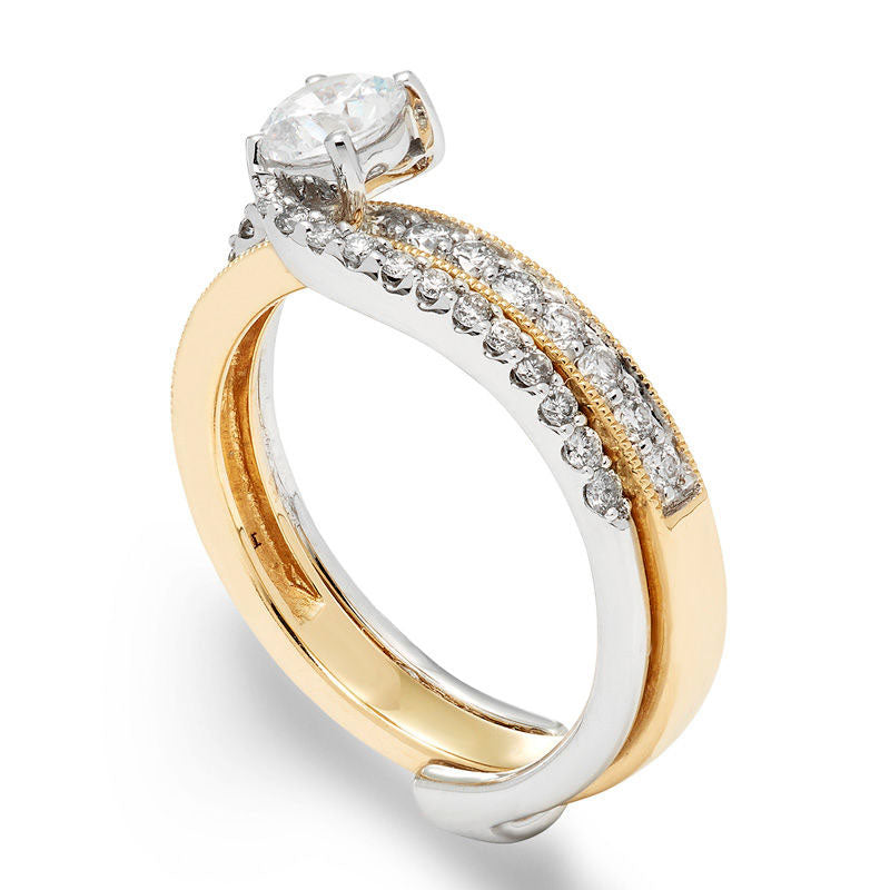 1.0 CT. T.W. Certified Natural Diamond Bypass Bridal Engagement Ring Set in Solid 14K Two-Tone Gold (I/I1)