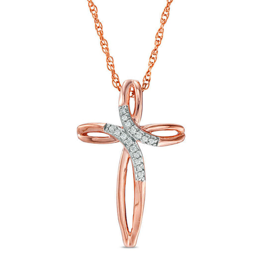 0.05 CT. T.W. Natural Diamond Loop Cross Pendant in Sterling Silver with 14K Rose Gold Plate