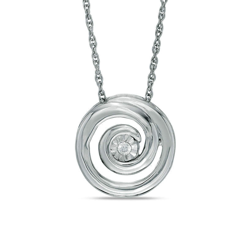 0.1 CT. Natural Diamond Solitaire Swirl Circle Pendant in Sterling Silver