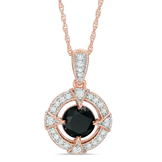 1.17 CT. T.W. Enhanced Black and White Natural Diamond Frame Antique Vintage-Style Pendant in 10K Rose Gold - 17"