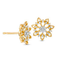 0.13 CT. T.W. Diamond Flower Stud Earrings in Sterling Silver with 18K Gold Plate