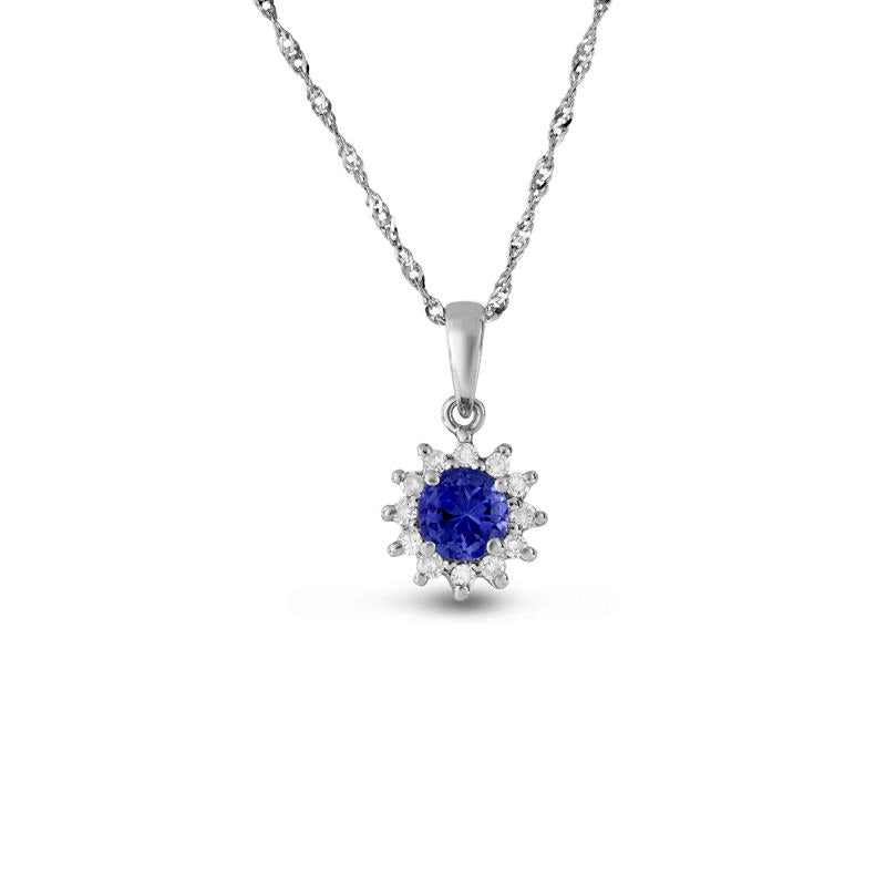 4.5mm Tanzanite and 0.1 CT. T.W. Natural Diamond Starburst Frame Pendant in 14K White Gold