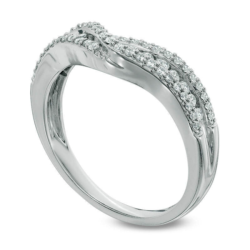 0.38 CT. T.W. Natural Diamond Crossover Contour Band in Solid 14K White Gold