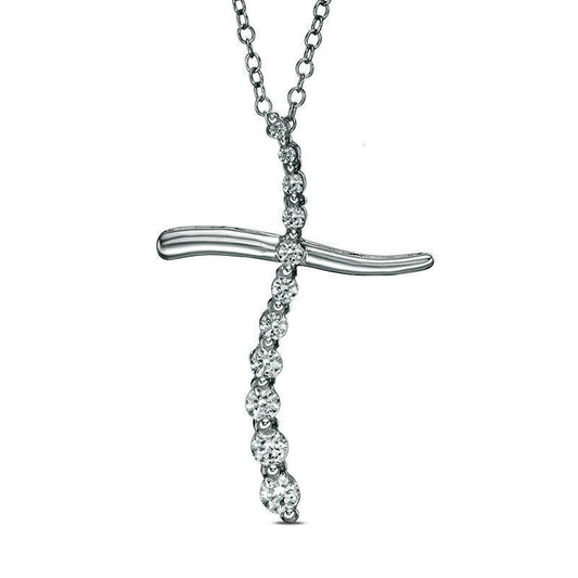 0.5 CT. T.W. Journey Natural Diamond Cross Pendant in 14K White Gold