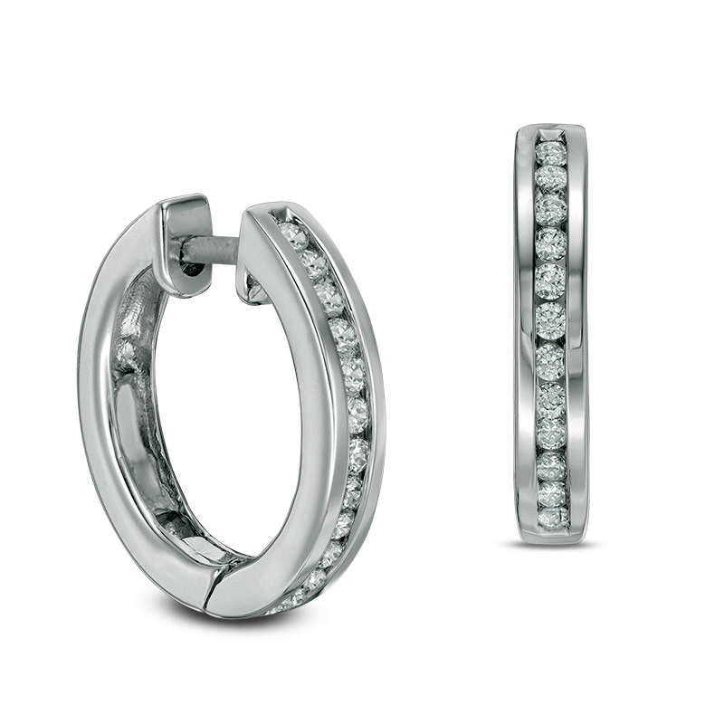 0.25 CT. T.W. Diamond Huggie Hoop Earrings in 14K White Gold