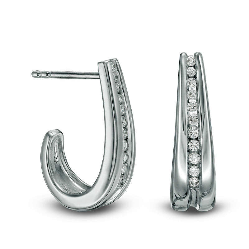 0.25 CT. T.W. Diamond J-Hoop Earrings in 14K White Gold