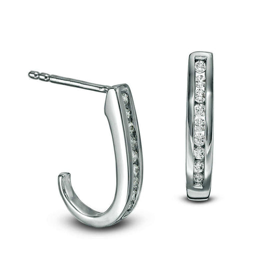 0.25 CT. T.W. Diamond J-Hoop Earrings in 14K White Gold