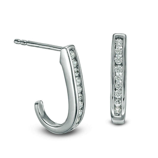 0.25 CT. T.W. Diamond J-Hoop Earrings in 14K White Gold