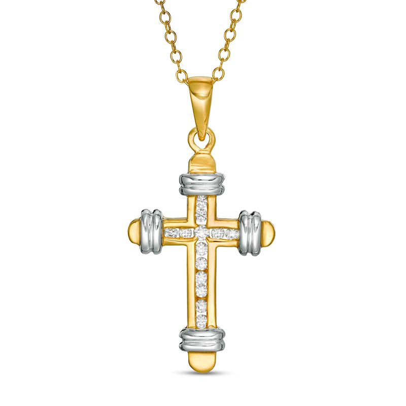 0.25 CT. T.W. Natural Diamond Cross Pendant in 14K Two-Tone Gold