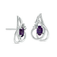 Oval Amethyst and Diamond Accent Abstract Stud Earrings in Sterling Silver