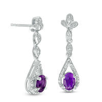 Oval Amethyst and Diamond Accent Pear-Shaped Drop Earrings in Sterling Silver