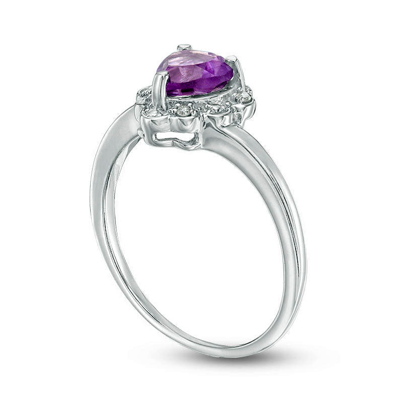 6.0mm Heart-Shaped Amethyst and Natural Diamond Accent Scallop Frame Ring in Sterling Silver