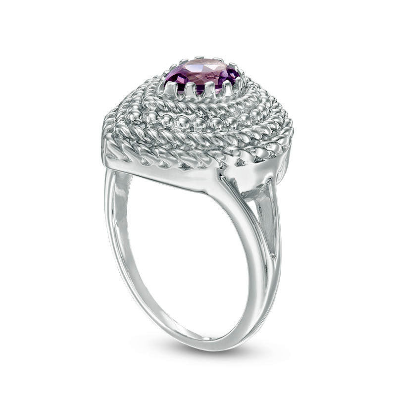 Pear-Shaped Amethyst Rope-Textured Frame Ring in Sterling Silver