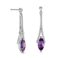 Marquise Amethyst and Diamond Accent Y-Drop Earrings in Sterling Silver