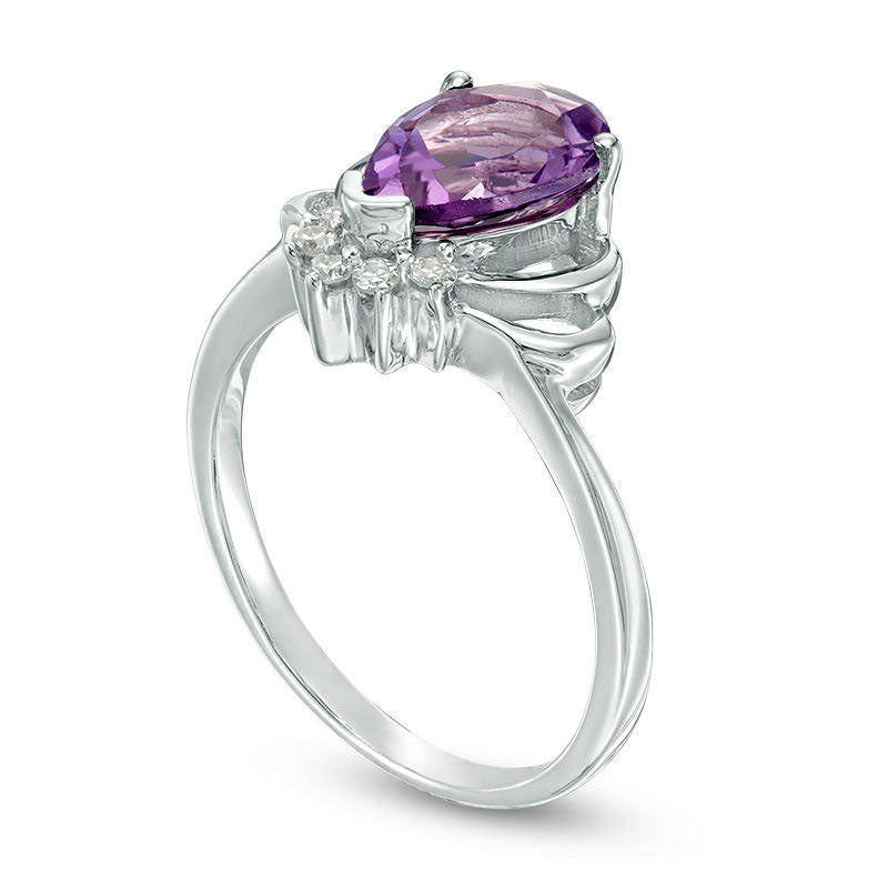 Pear-Shaped Amethyst and 0.07 CT. T.W. Natural Diamond Crown Ring in Sterling Silver