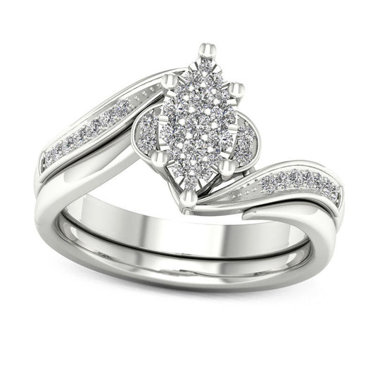 0.33 CT. T.W. Composite Natural Diamond Marquise Bypass Bridal Engagement Ring Set in Solid 14K White Gold