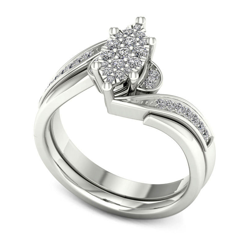 0.33 CT. T.W. Composite Natural Diamond Marquise Bypass Bridal Engagement Ring Set in Solid 14K White Gold