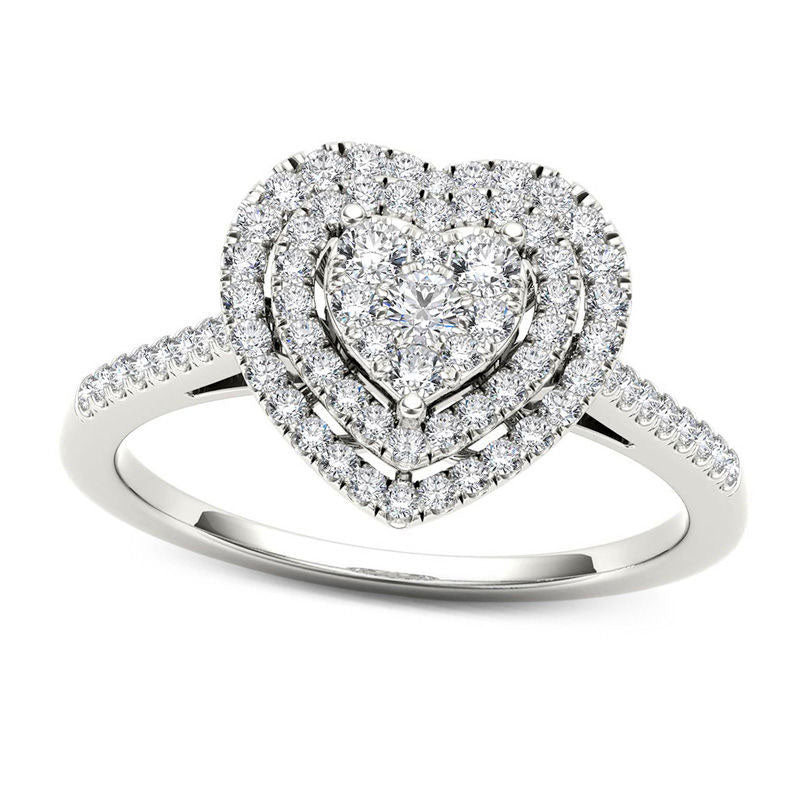 0.33 CT. T.W. Composite Natural Diamond Double Heart Frame Engagement Ring in Solid 10K White Gold