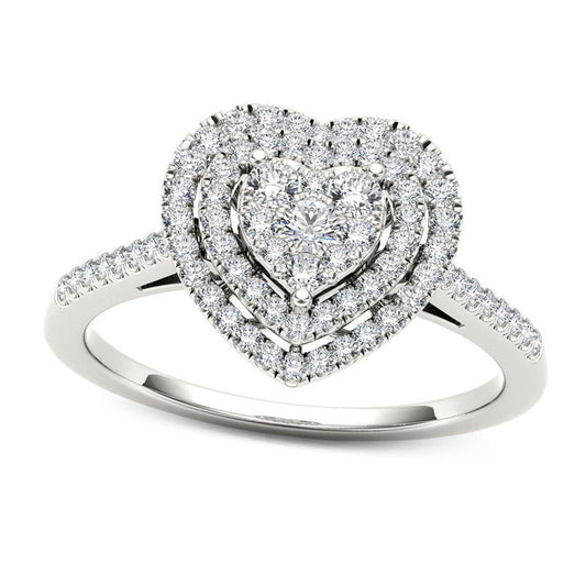 0.33 CT. T.W. Composite Natural Diamond Double Heart Frame Engagement Ring in Solid 10K White Gold