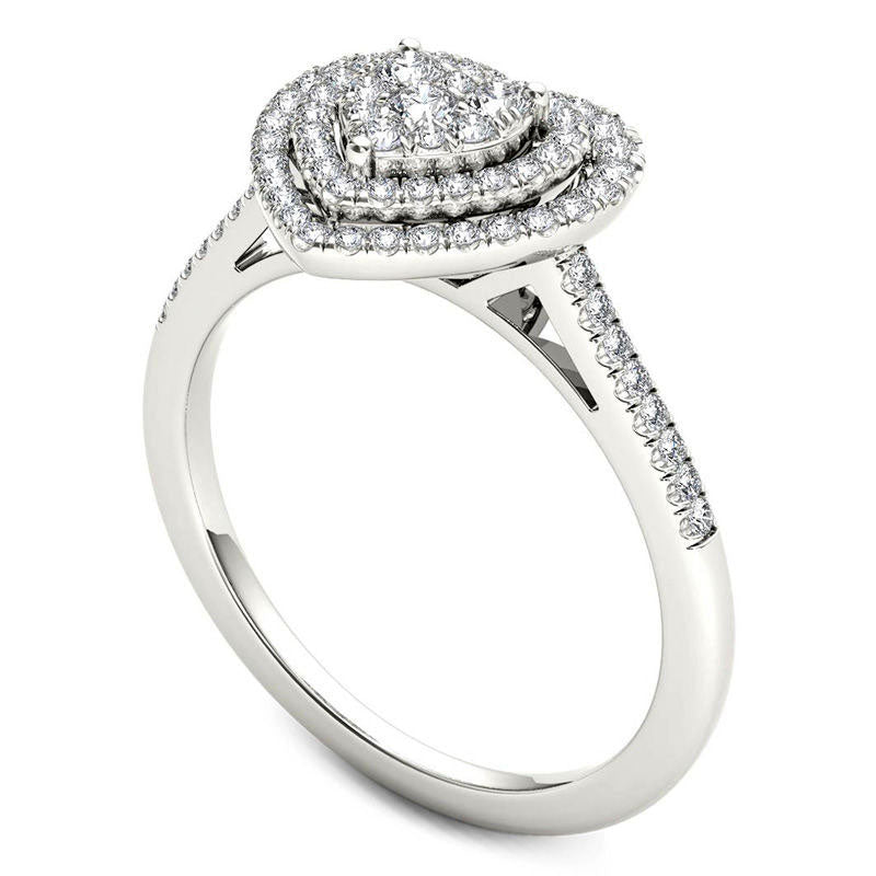 0.33 CT. T.W. Composite Natural Diamond Double Heart Frame Engagement Ring in Solid 10K White Gold